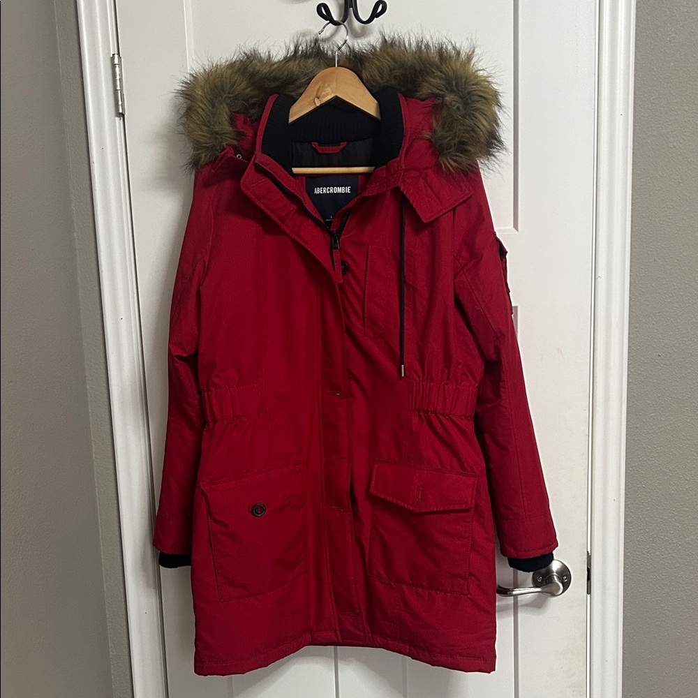 Abercrombie & Fitch Red Ski Jacket with Fur Hood